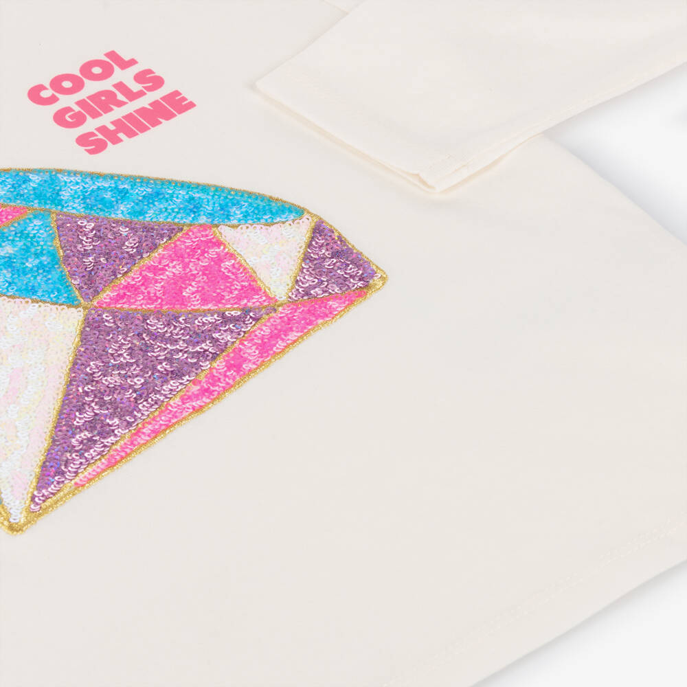 Billieblush-Girls Ivory Sequin Gem T-Shirt | Childrensalon Outlet