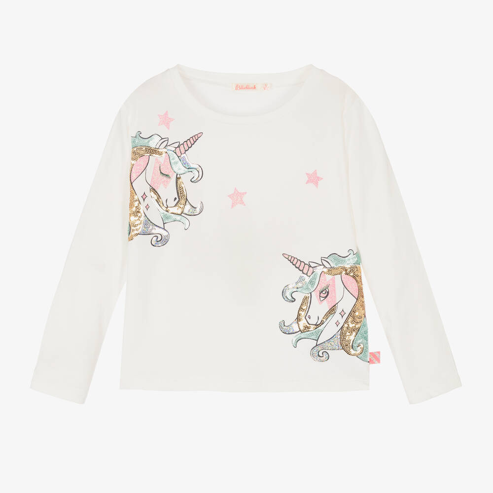 Billieblush - Girls Ivory Sequin Unicorn Top | Childrensalon