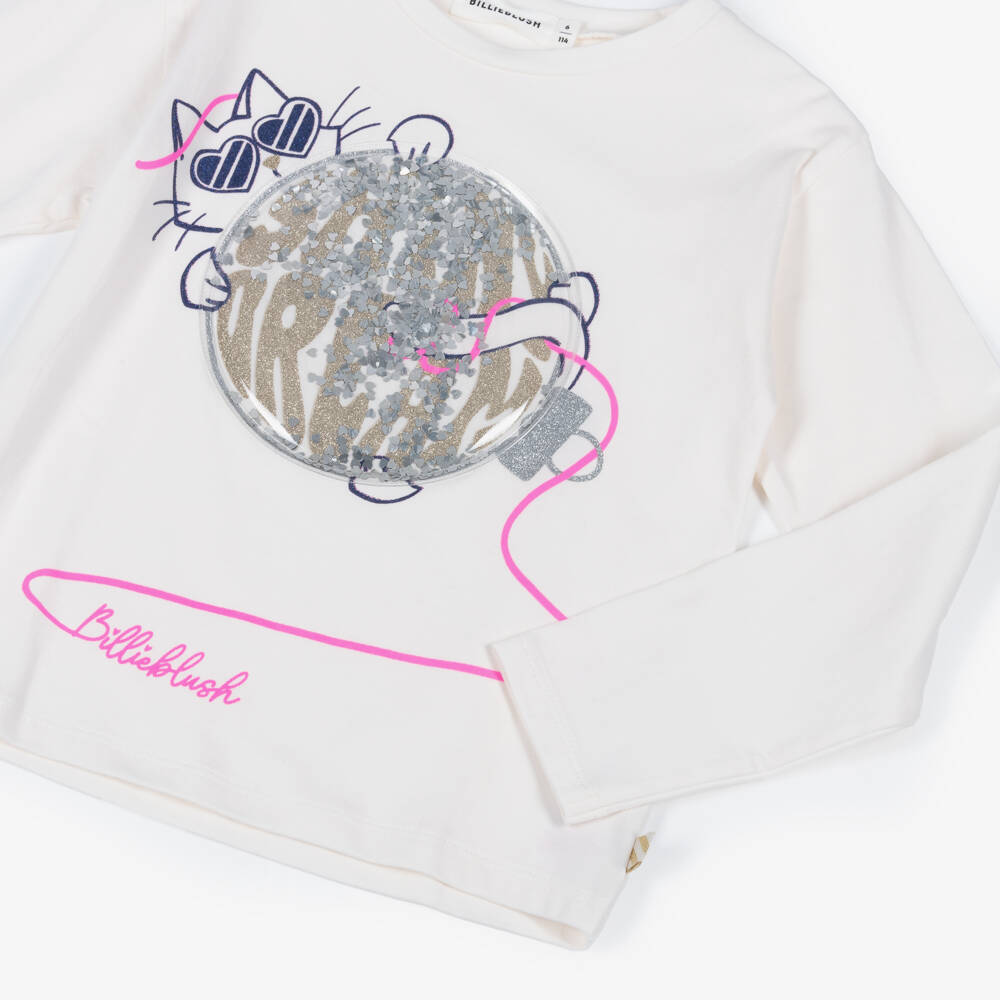 Billieblush-Girls Ivory Sequinned Cat Top | Childrensalon Outlet