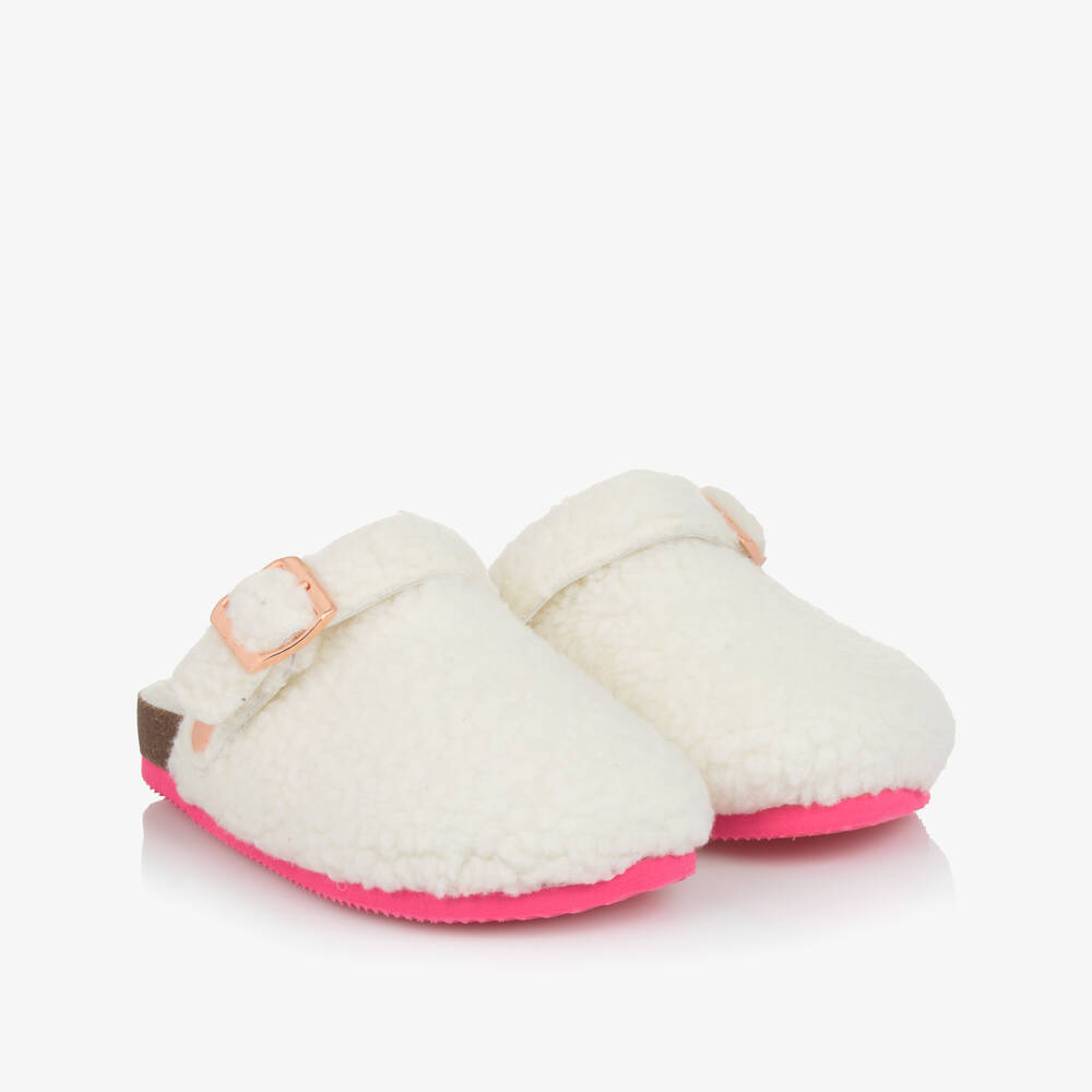 Billieblush-Girls Ivory Sherpa Fleece Slippers | Childrensalon Outlet
