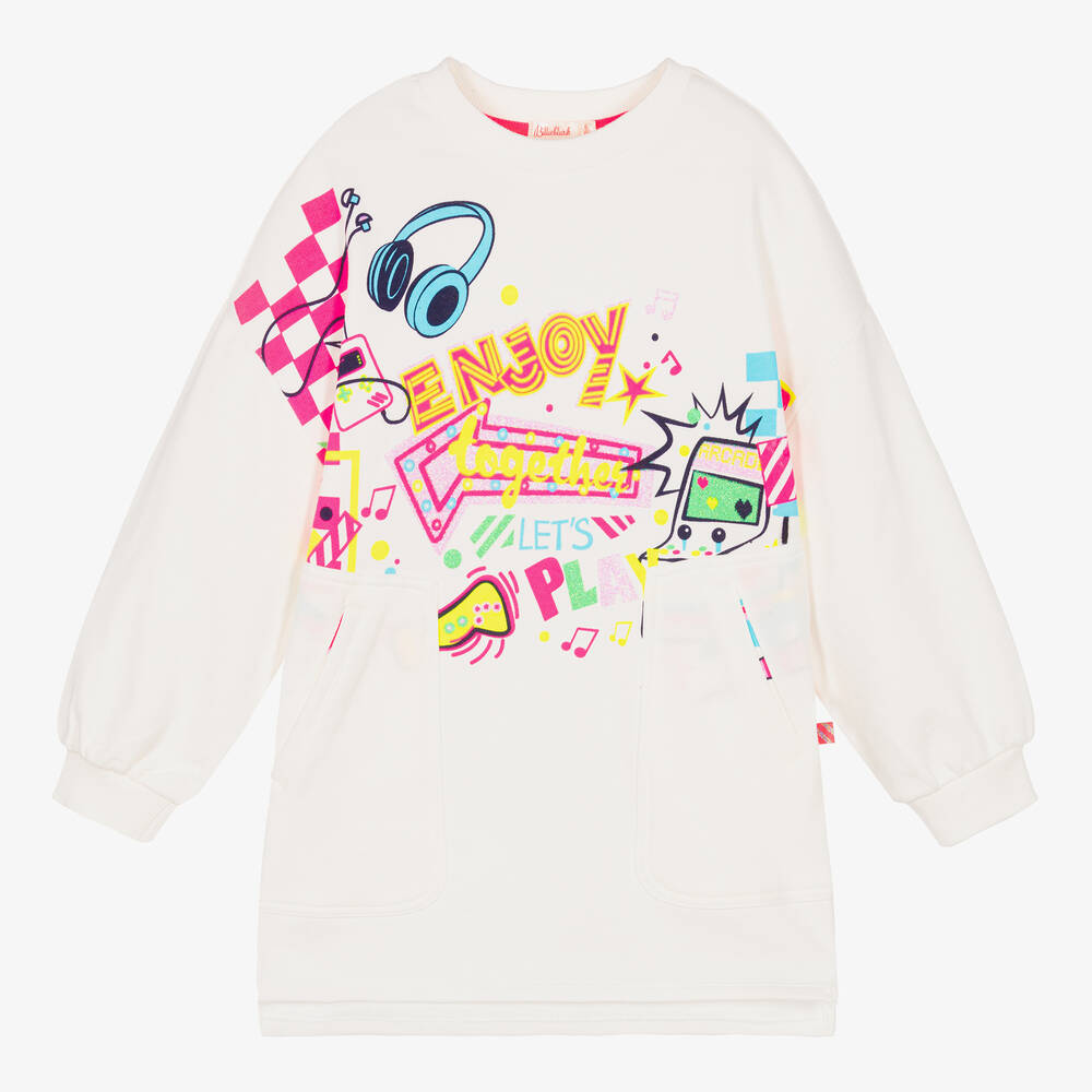 Billieblush - Girls Ivory Slogan Sweatshirt Dress | Childrensalon