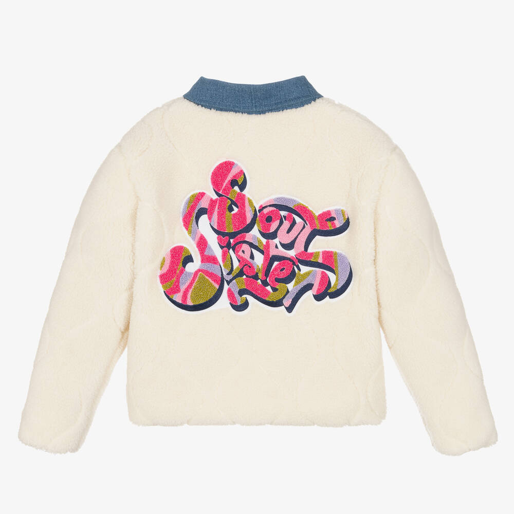 Billieblush-Girls Ivory Teddy Fleece Collared Jacket | Childrensalon Outlet