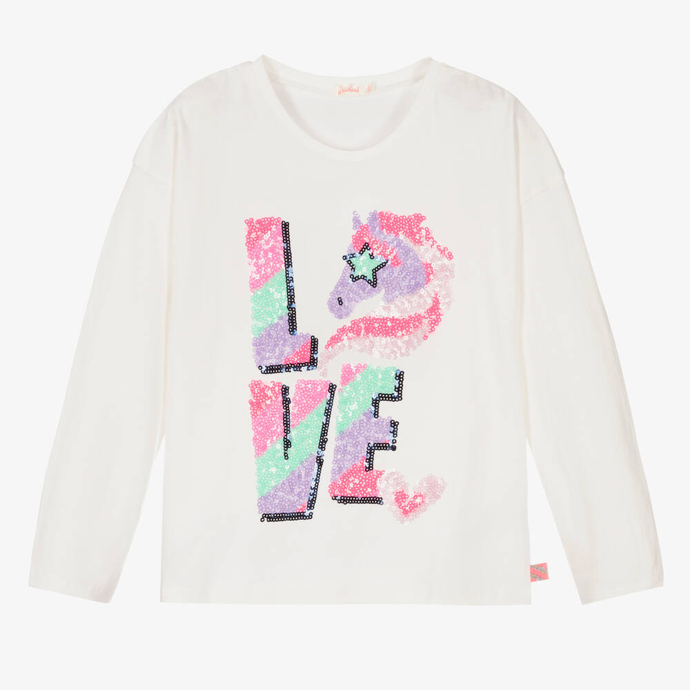 Billieblush - Girls Ivory Unicorn Sequin Top | Childrensalon