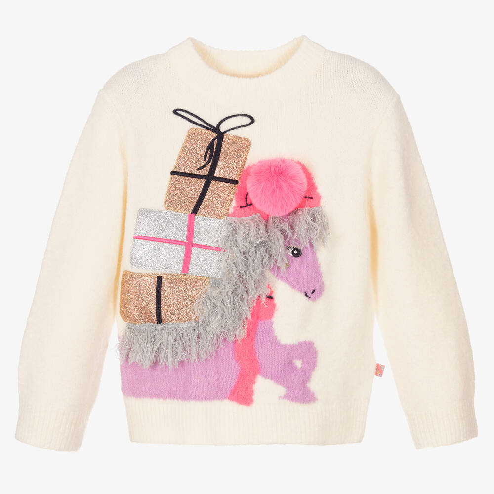 Billieblush - Elfenbeinfarbener Einhorn-Pullover (M) | Childrensalon