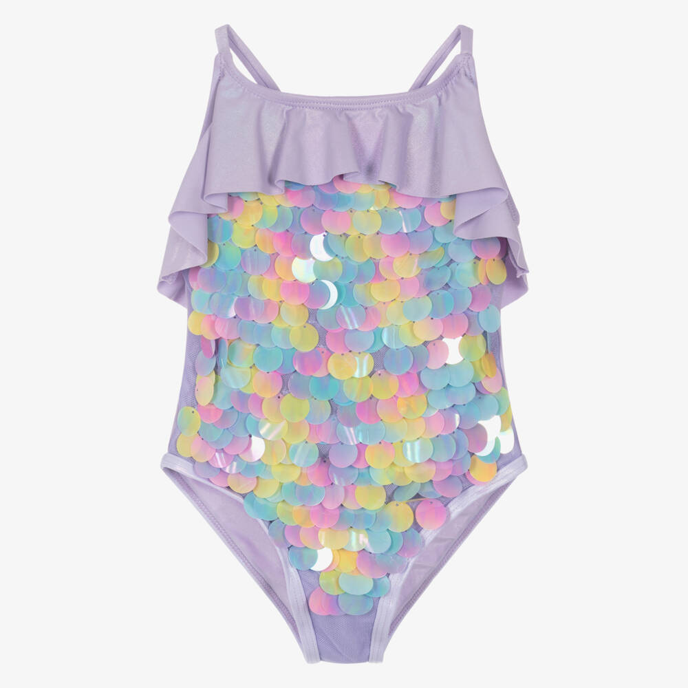 Billieblush-Girls Lavender Sequin Frill Swimsuit | Childrensalon Outlet