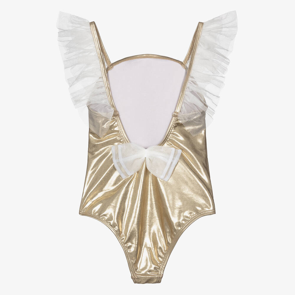 Billieblush-مايوه مزين تول لون ذهبي ميتاليك | Childrensalon Outlet