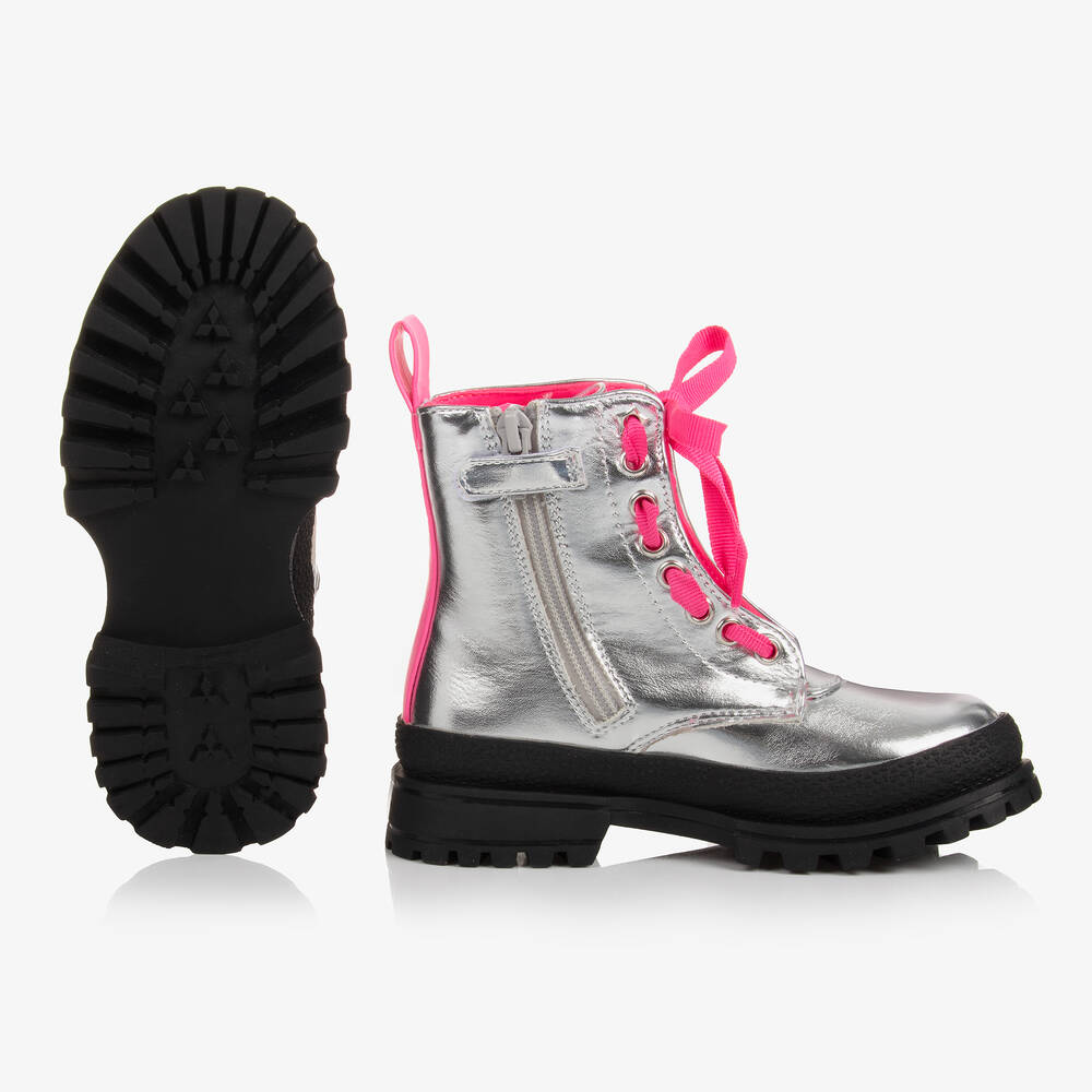 Billieblush-Ботинки цвета серебристый металлик с розовыми шнурками | Childrensalon Outlet