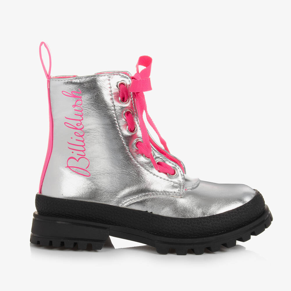 Billieblush-Ботинки цвета серебристый металлик с розовыми шнурками | Childrensalon Outlet