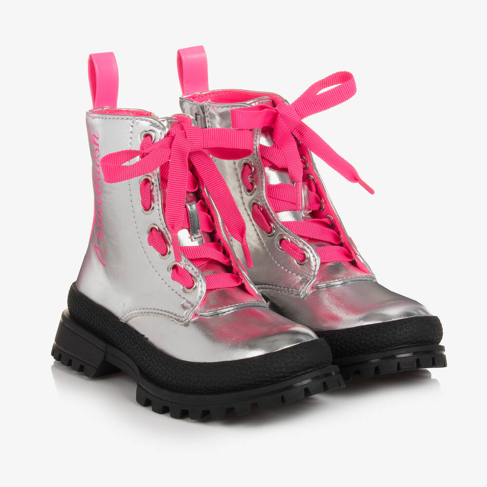 Billieblush - Ботинки цвета серебристый металлик с розовыми шнурками | Childrensalon