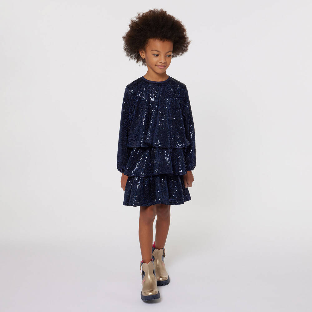 Billieblush-فستان بطبقات ترتر لون كحلي | Childrensalon Outlet