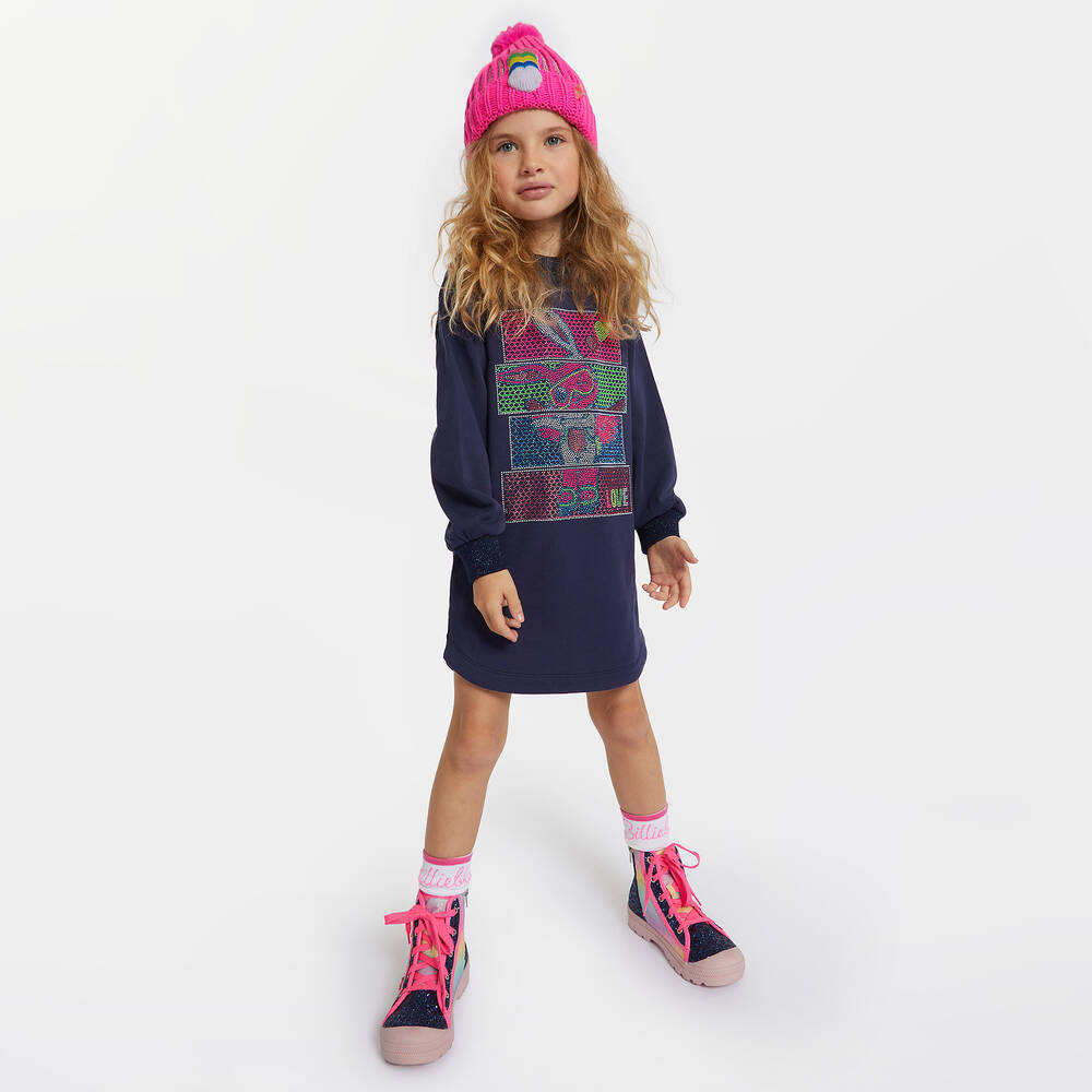 Billieblush-Синее хлопковое платье с кроликом | Childrensalon Outlet