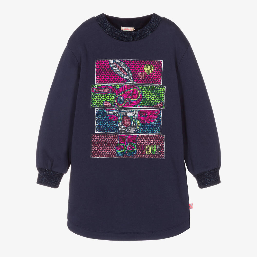 Billieblush-Синее хлопковое платье с кроликом | Childrensalon Outlet
