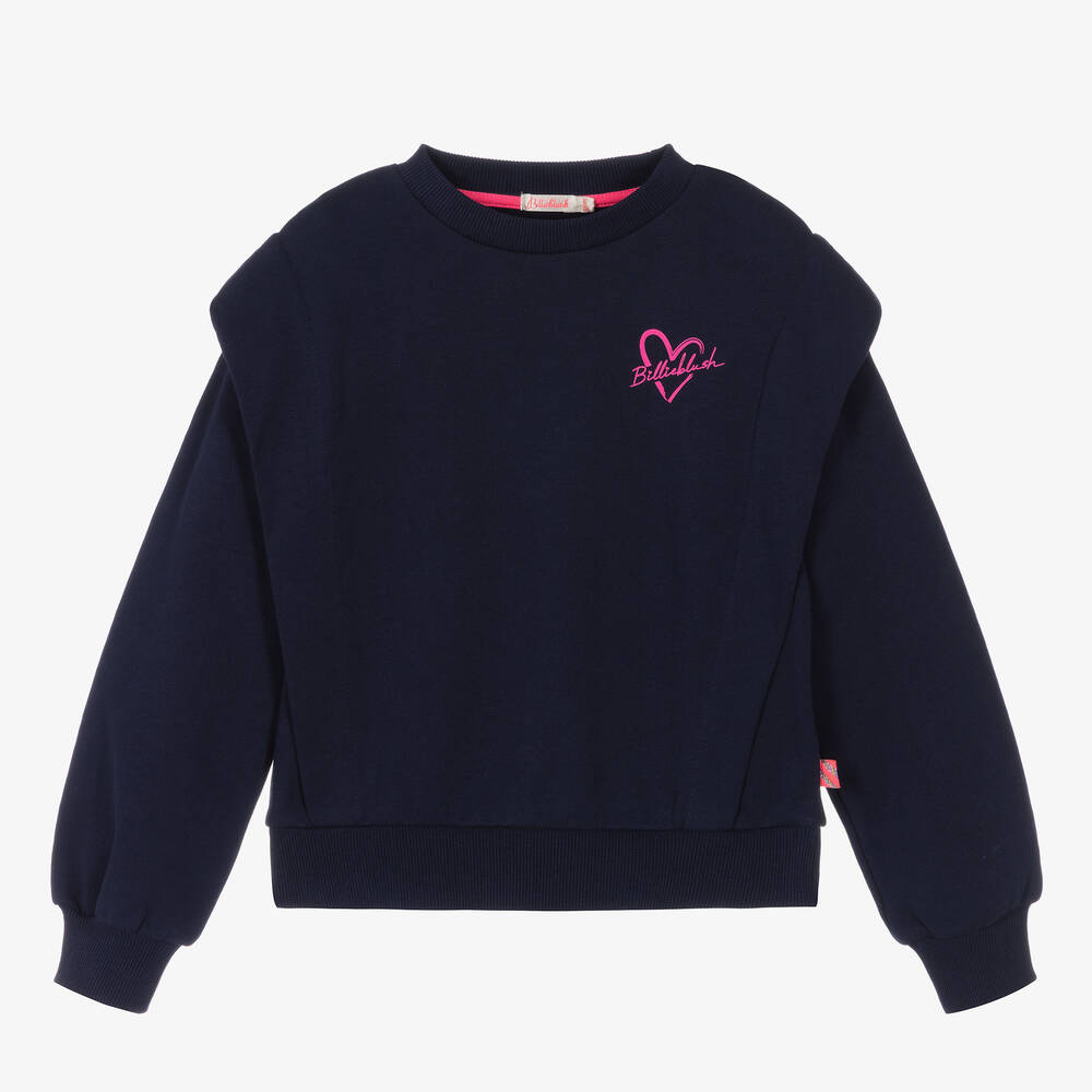 Billieblush Girls Navy Blue Cotton Heart Sweatshirt Childrensalon Outlet