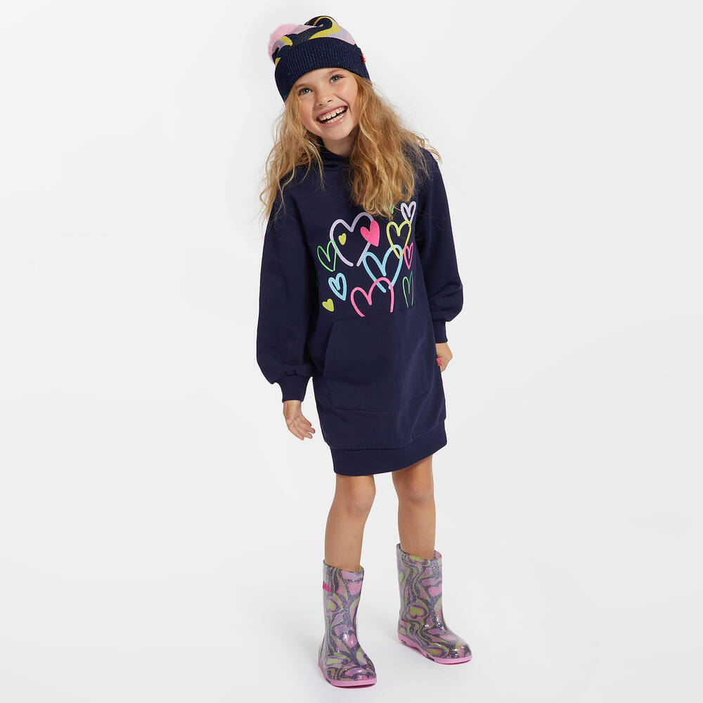 Billieblush-Girls Navy Blue Cotton Hooded Dress | Childrensalon Outlet