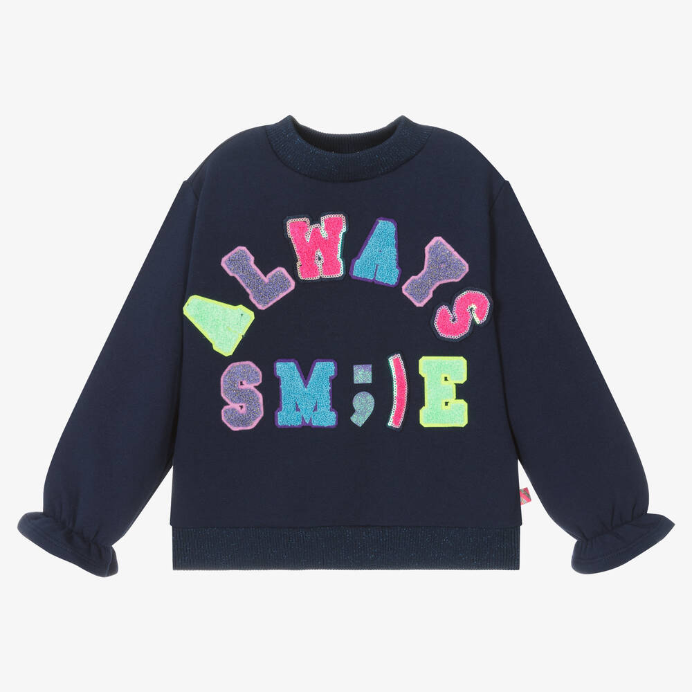 Billieblush - Girls Navy Blue Cotton Sweatshirt | Childrensalon