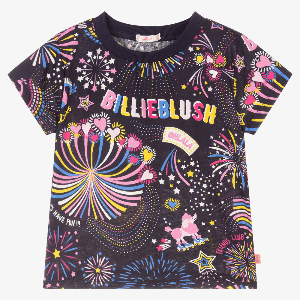 Billieblush - Girls Navy Blue Cotton T-Shirt | Childrensalon