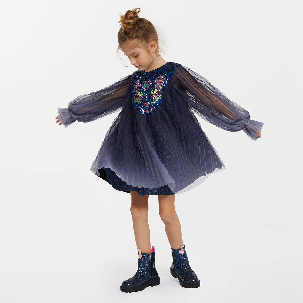 Billieblush Girls Navy Blue Glitter Boots Childrensalon Outlet