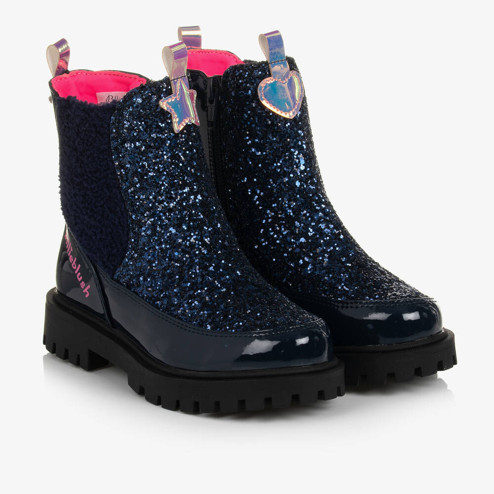 Billieblush - Girls Navy Blue Glitter Boots  | Childrensalon