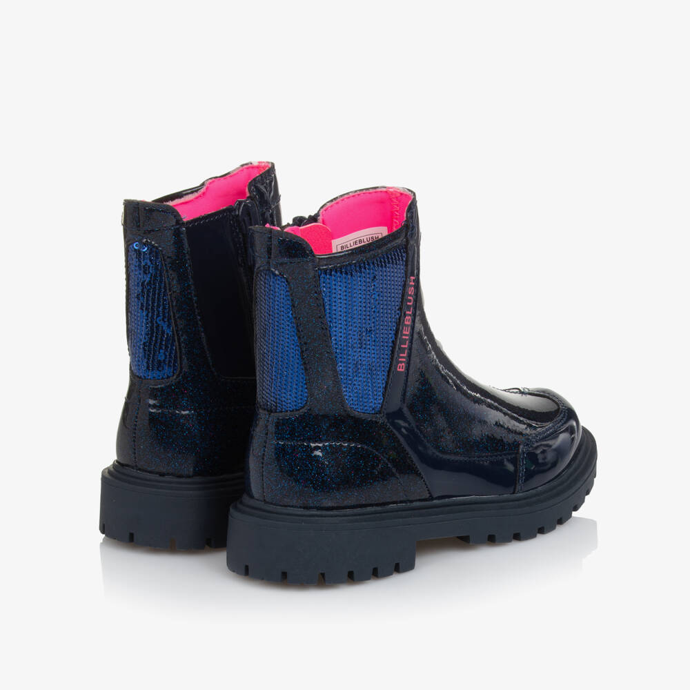 Billieblush-Girls Navy Blue Glittery Faux Leather Boots | Childrensalon Outlet