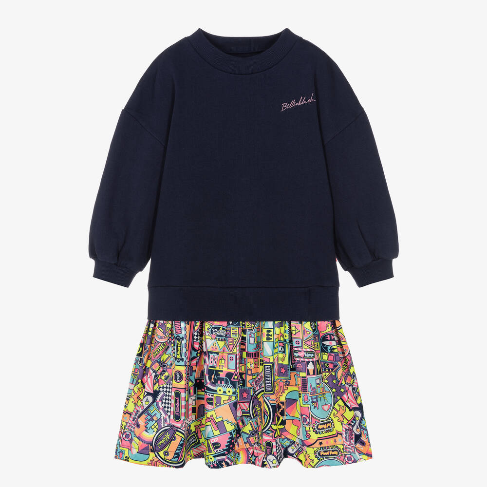 Billieblush - Navyblaues Grafik-Sweatshirtkleid | Childrensalon