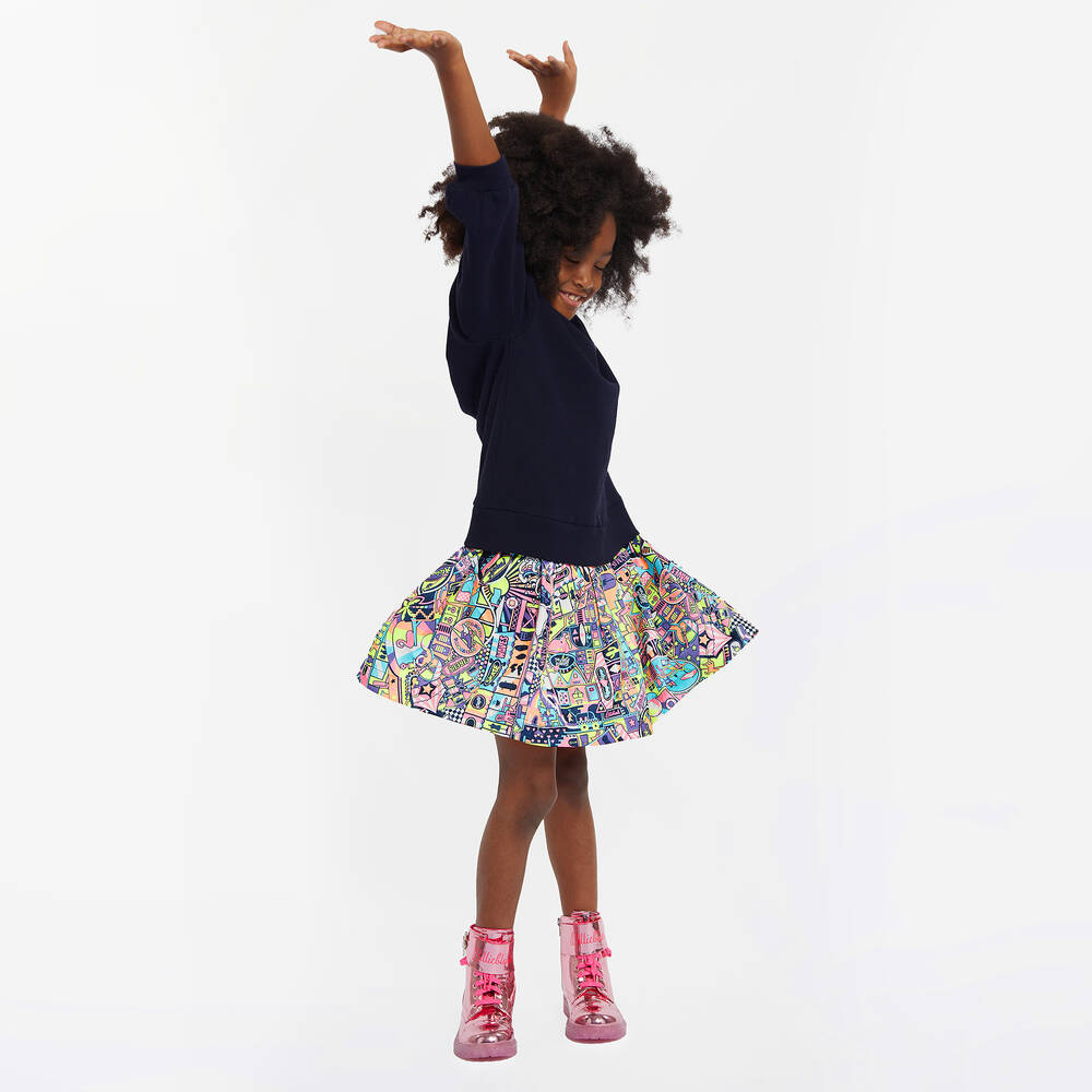 Billieblush Girls Navy Blue Graphic Sweatshirt Dress Childrensalon Outlet