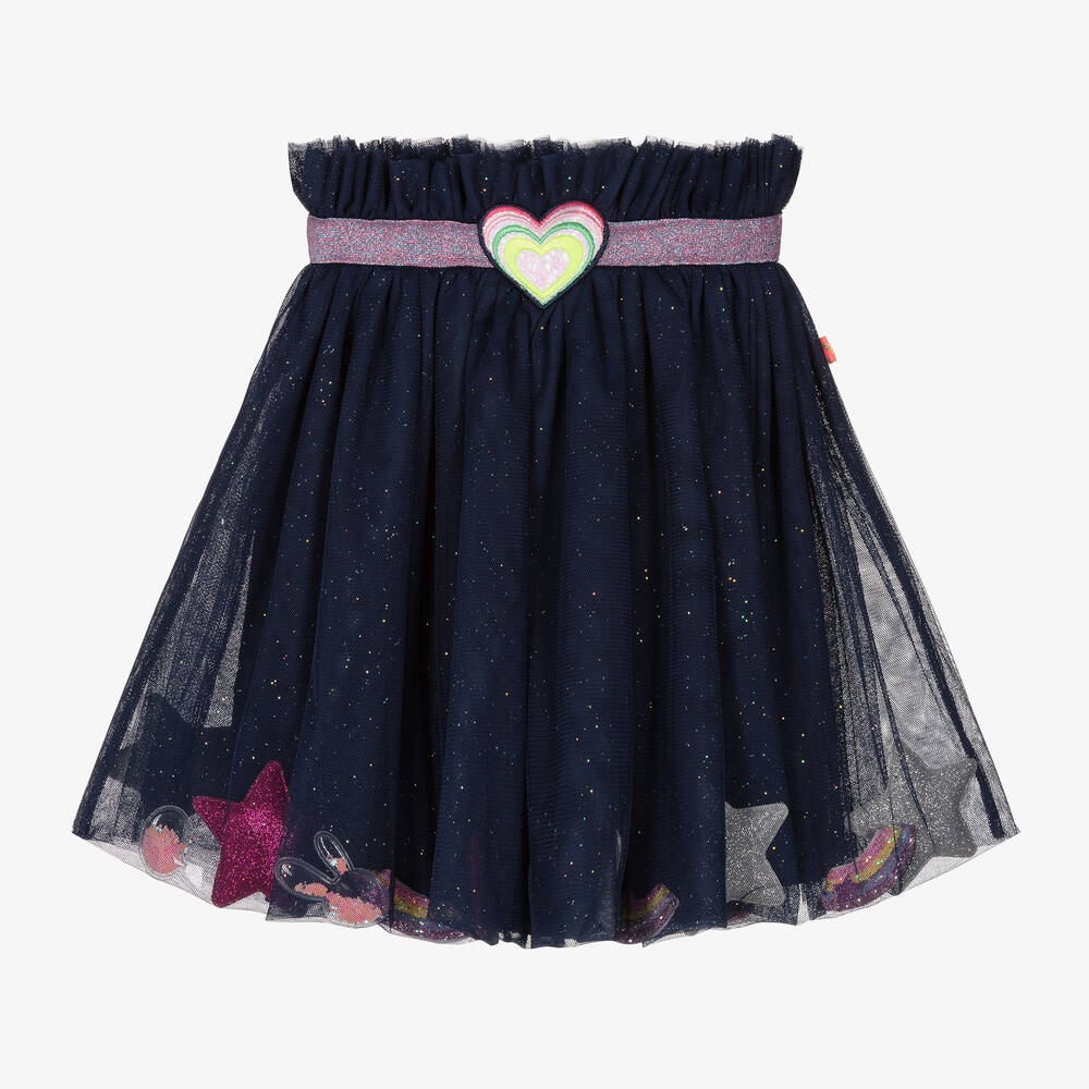Billieblush - Girls Navy Blue Heart & Star Tulle Skirt | Childrensalon