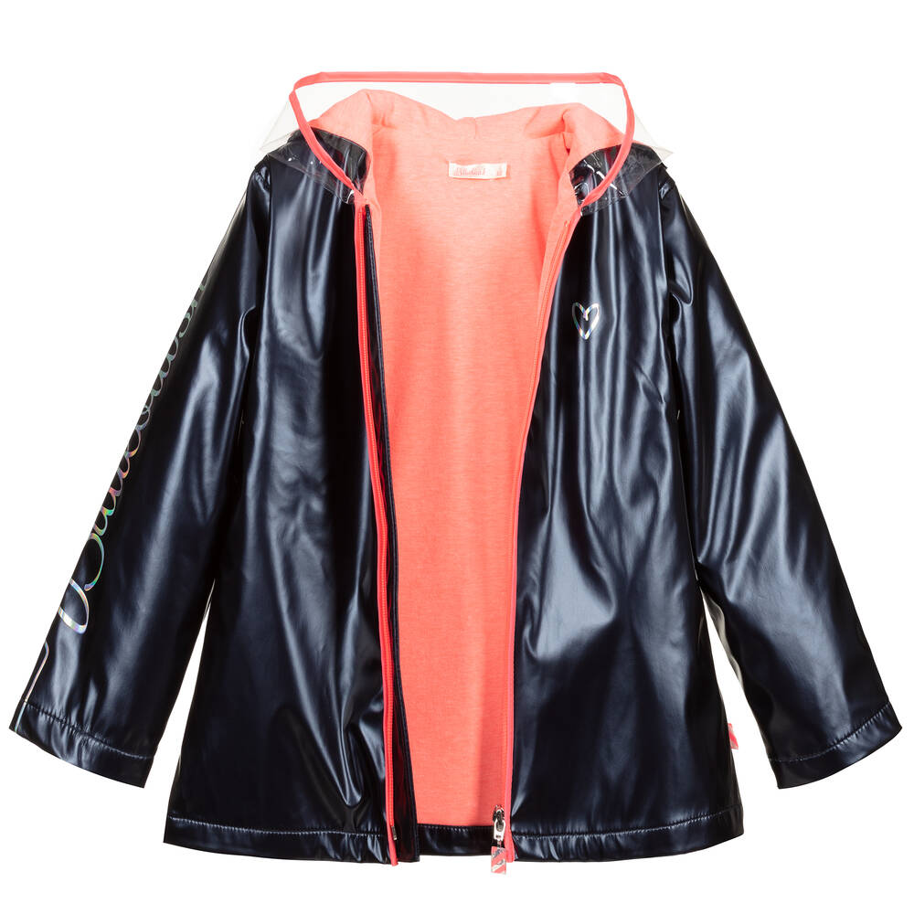 Billieblush Girls Navy Blue Hooded Raincoat Childrensalon Outlet