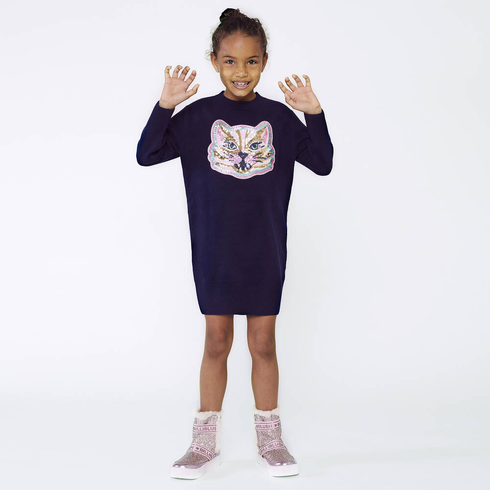 Billieblush-Girls Navy Blue Knitted Dress | Childrensalon Outlet