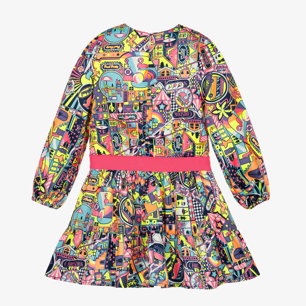 Billieblush-Girls Navy Blue & Neon Pink Graphic Dress | Childrensalon Outlet
