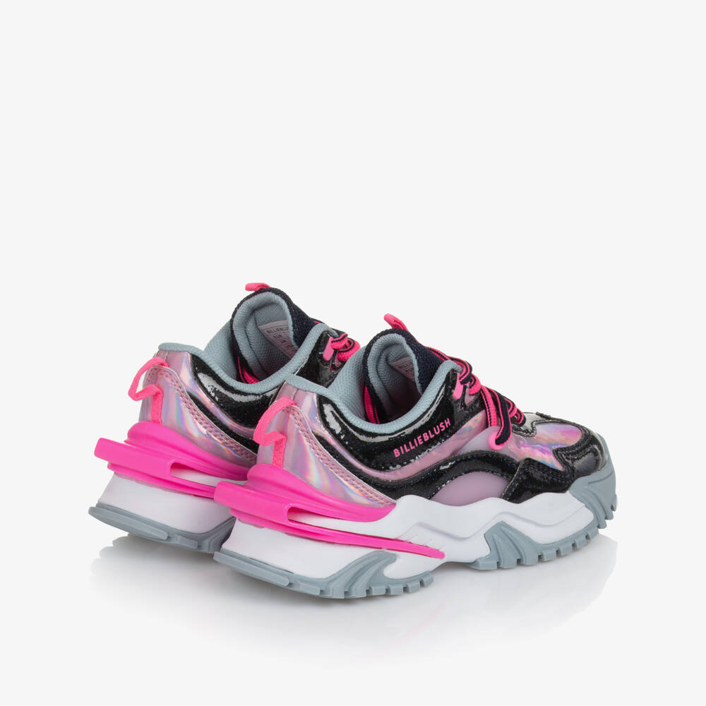 Billieblush-Girls Navy Blue & Pink Faux Leather Glitter Trainers | Childrensalon Outlet