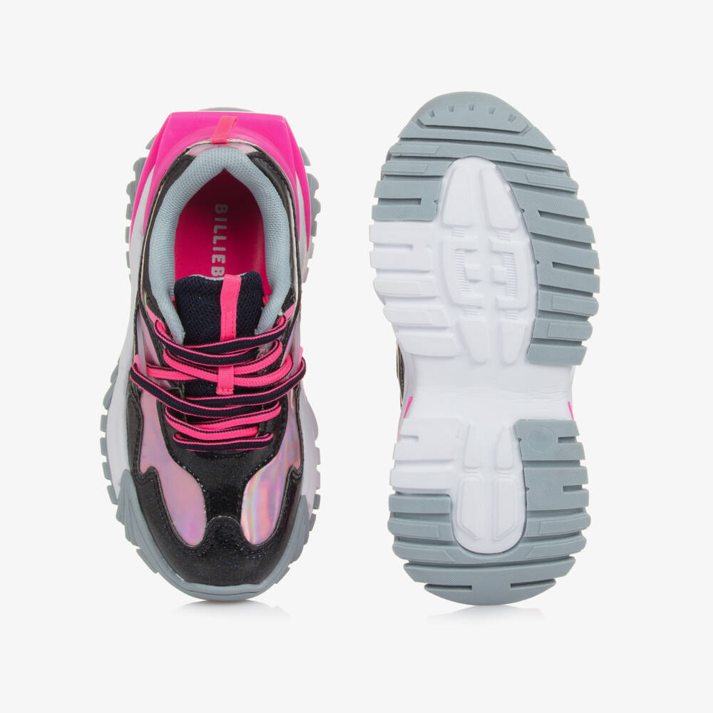 Billieblush-Girls Navy Blue & Pink Faux Leather Glitter Trainers | Childrensalon Outlet