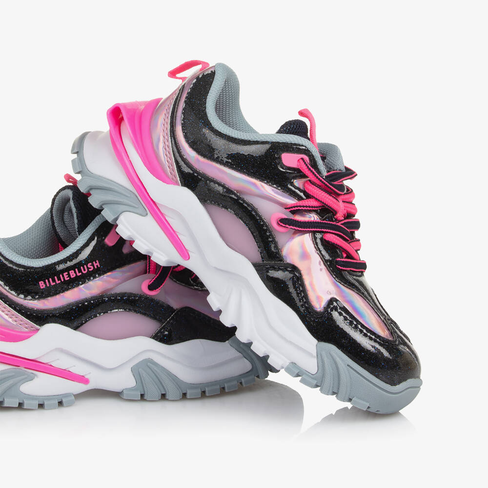 Billieblush-Girls Navy Blue & Pink Faux Leather Glitter Trainers | Childrensalon Outlet