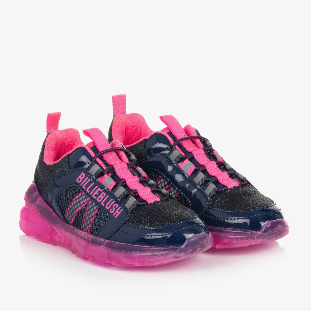 Billieblush - Girls Navy Blue & Pink Glitter Trainers | Childrensalon