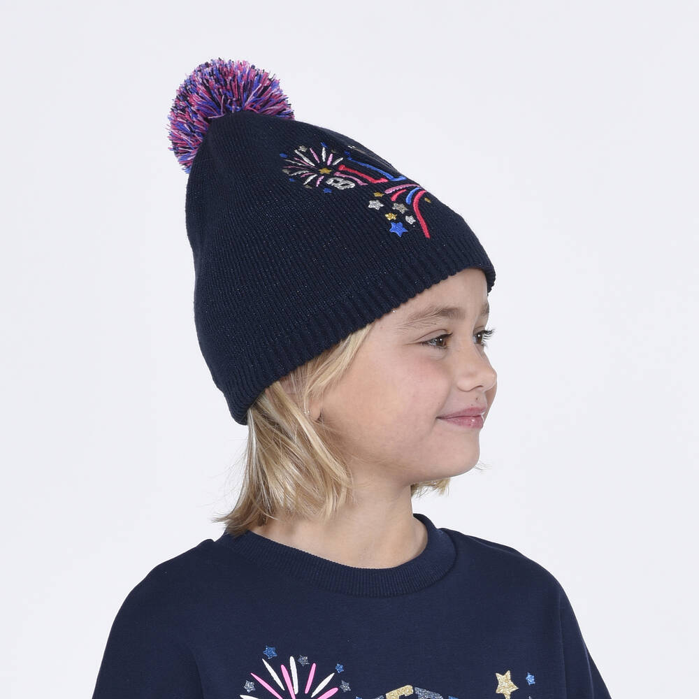Billieblush Girls Navy Blue Pom Pom Hat Childrensalon Outlet