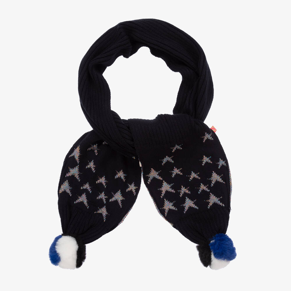 Billieblush Girls Navy Blue Pom Pom Scarf Childrensalon Outlet