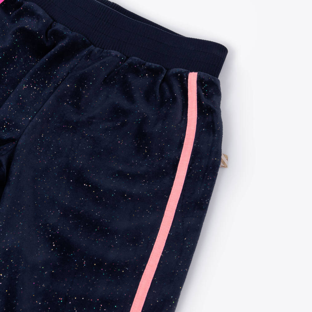 Billieblush-Girls Navy Blue Sparkly Velour Joggers | Childrensalon Outlet