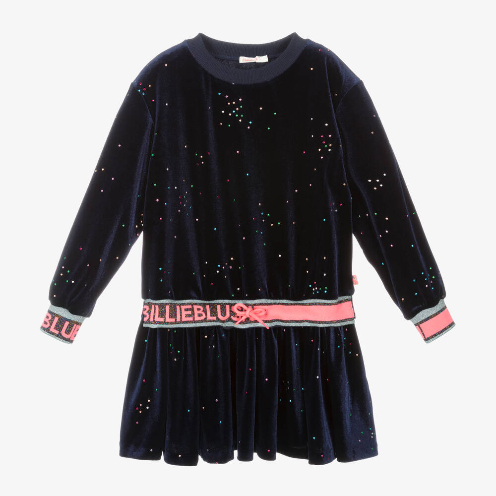 Billieblush - Girls Navy Blue Velour Dress | Childrensalon