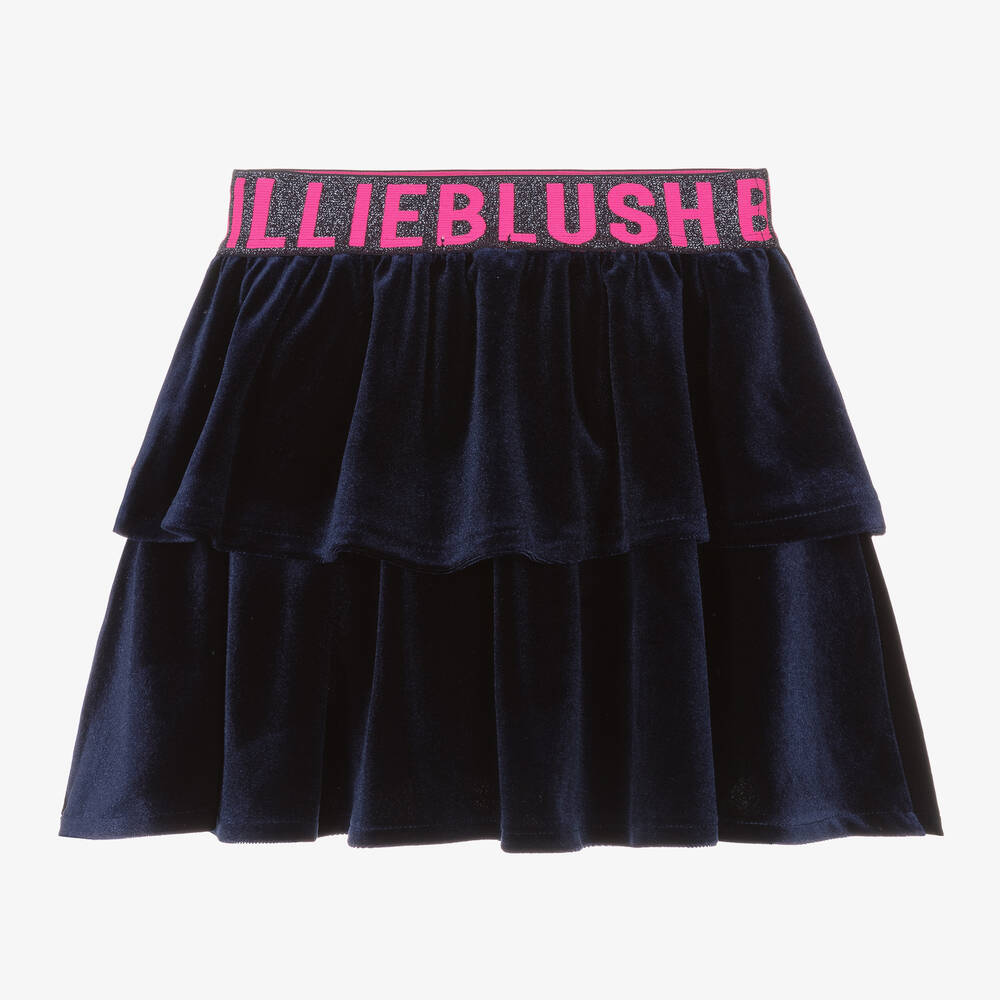 Billieblush-Girls Navy Blue Velour Skirt | Childrensalon Outlet