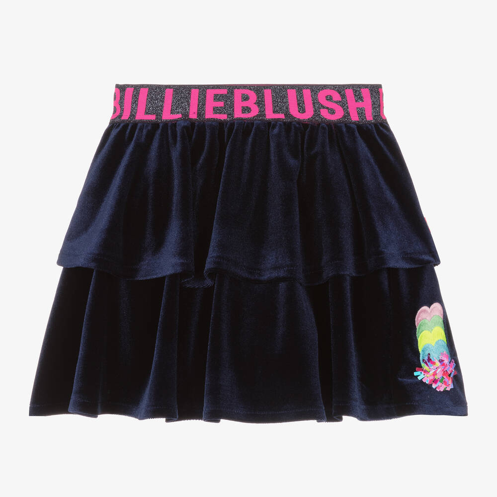 Billieblush - Girls Navy Blue Velour Skirt | Childrensalon