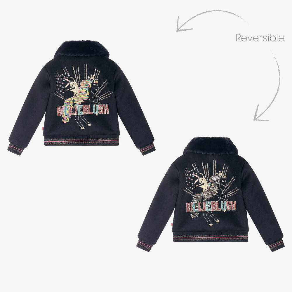 Billieblush-جاكيت مزيج صوف لون كحلي للبنات | Childrensalon Outlet