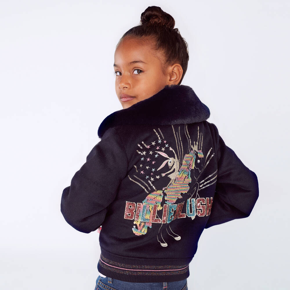 Billieblush Girls Navy Blue Wool Jacket Childrensalon Outlet