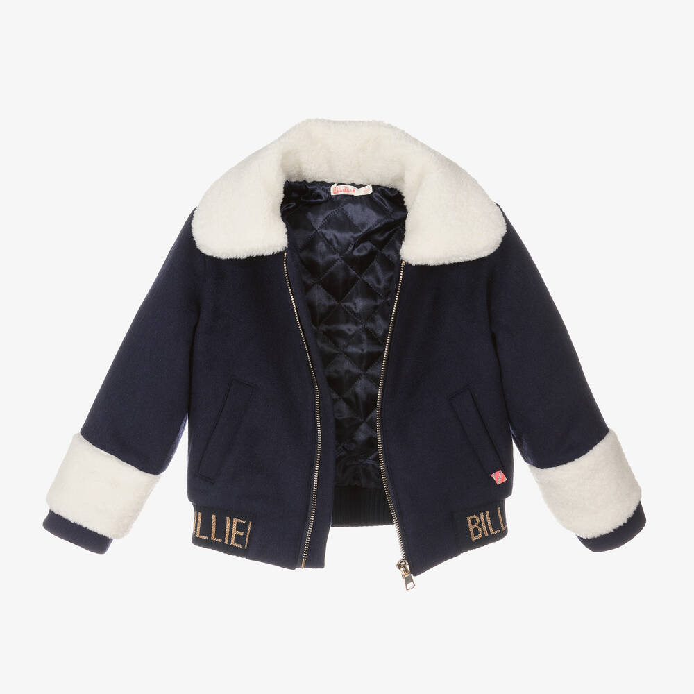 Billieblush-Girls Navy Blue Wool & Sherpa Jacket | Childrensalon Outlet