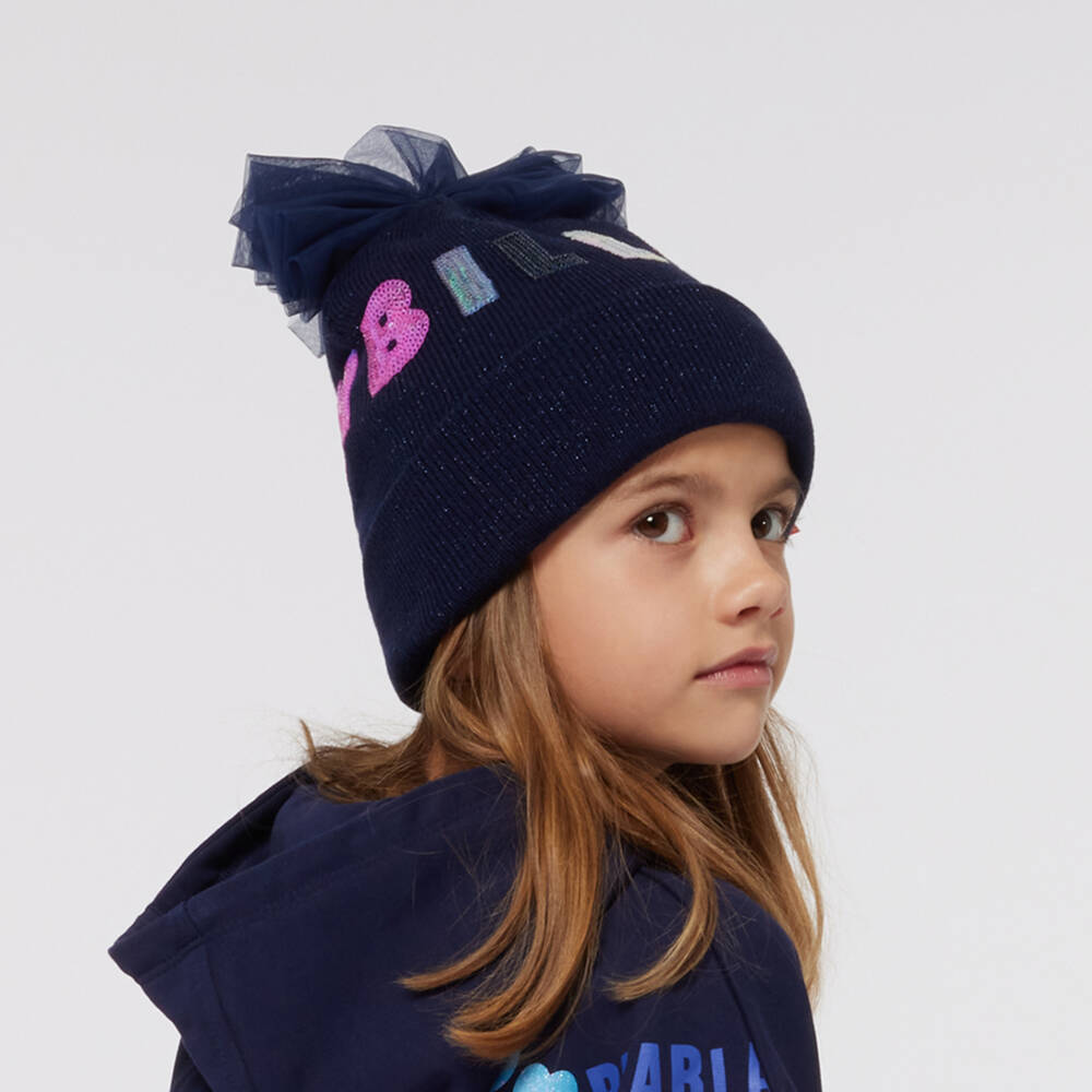 Billieblush-Girls Navy Bow Hat and Snood | Childrensalon Outlet