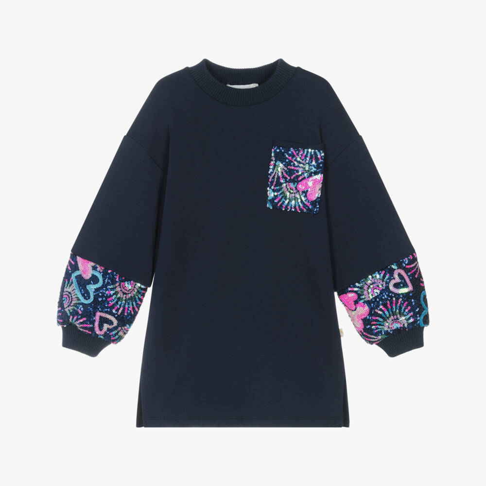 Billieblush-Girls Navy Cotton Sequin Dress | Childrensalon Outlet