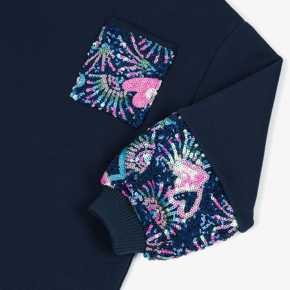 Billieblush-Girls Navy Cotton Sequin Dress | Childrensalon Outlet