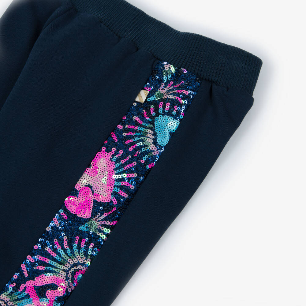 Billieblush-Girls Navy Cotton Sequin Joggers | Childrensalon Outlet
