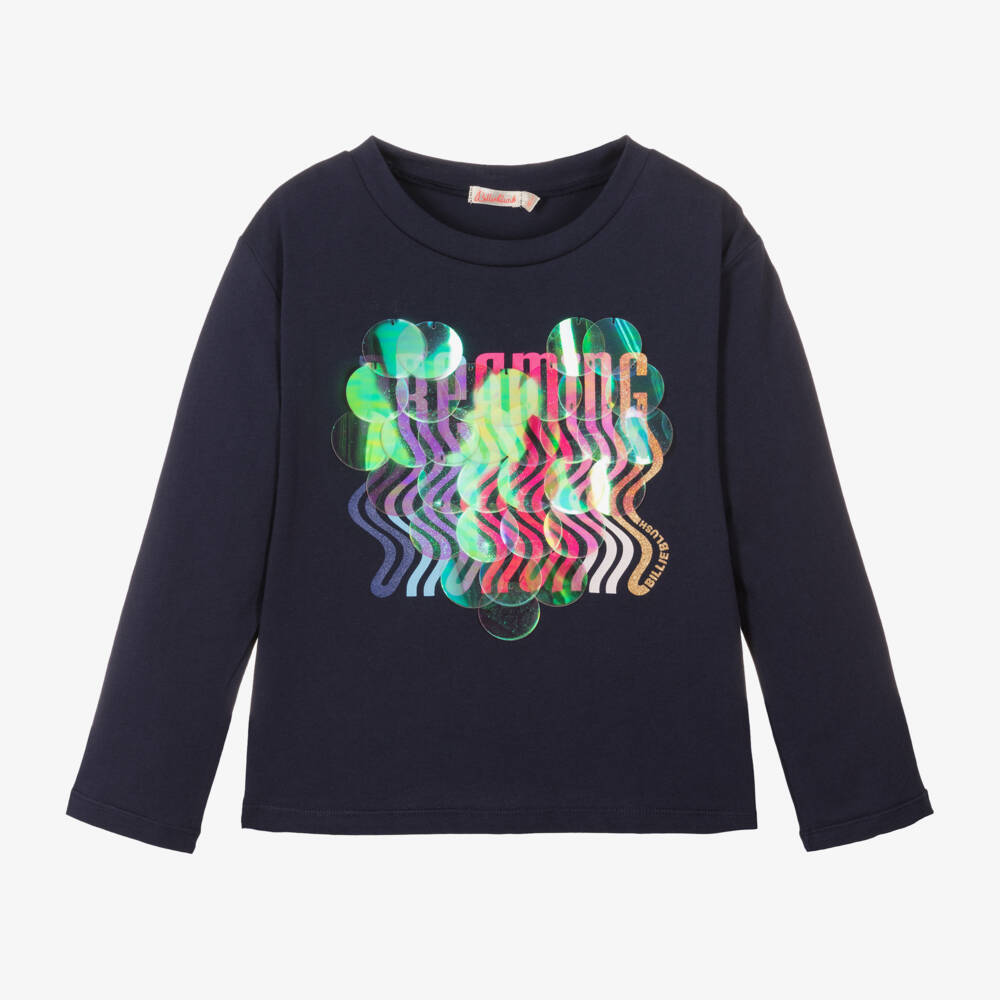 Billieblush-Girls Navy Cotton Sequin Top | Childrensalon Outlet
