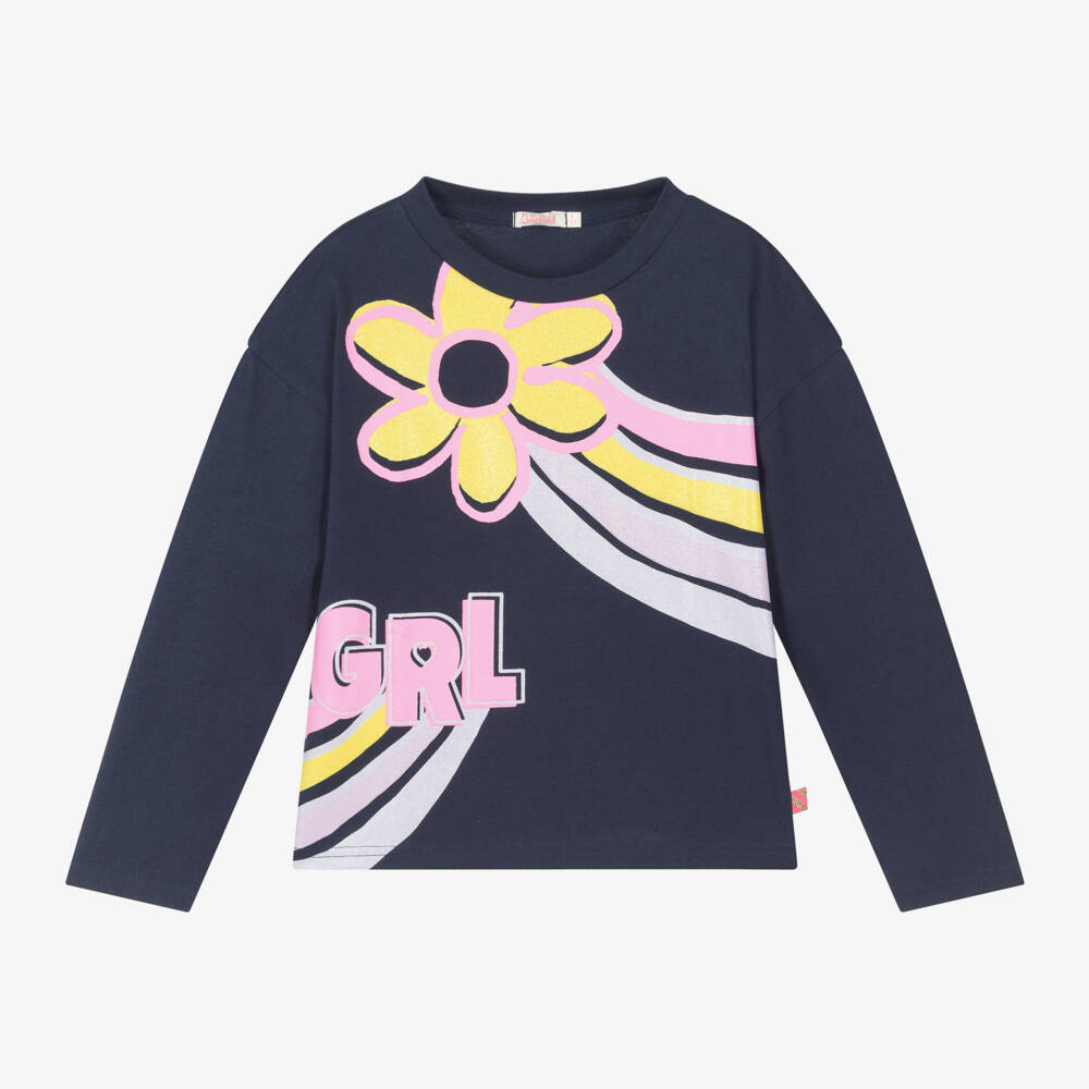 Billieblush-Girls Navy Flower Motif Top | Childrensalon Outlet