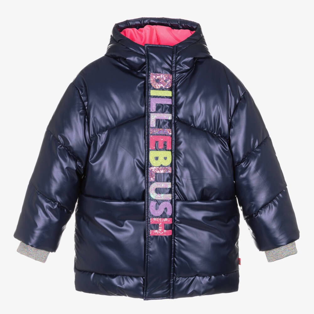 Billieblush-Girls Navy Hooded Sequin Puffer | Childrensalon Outlet