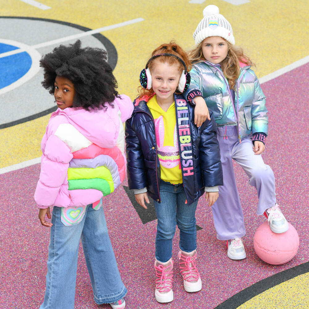 Billieblush-معطف بافر مبطن لون كحلي مزين بترتر للبنات | Childrensalon Outlet